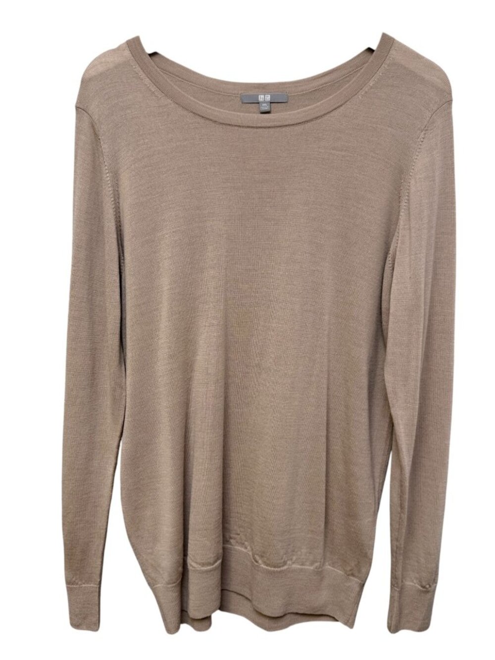 UNIQLO 100% Wool Sweater Size XXL Womens Beige Pullover Extra Fine Lightweight